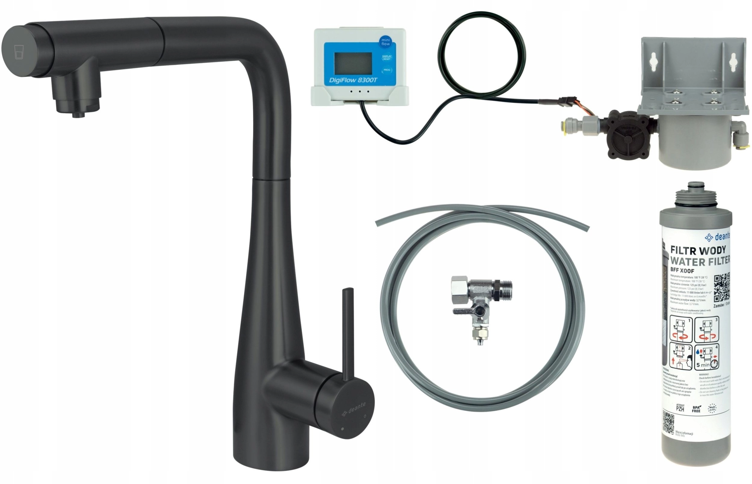 Kitchen faucet with water filtration set