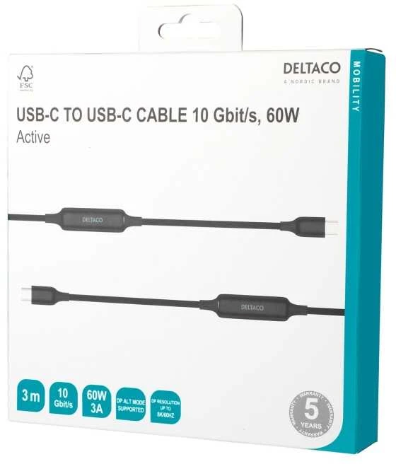 Deltaco USB-C zu USB-C Active Kabel