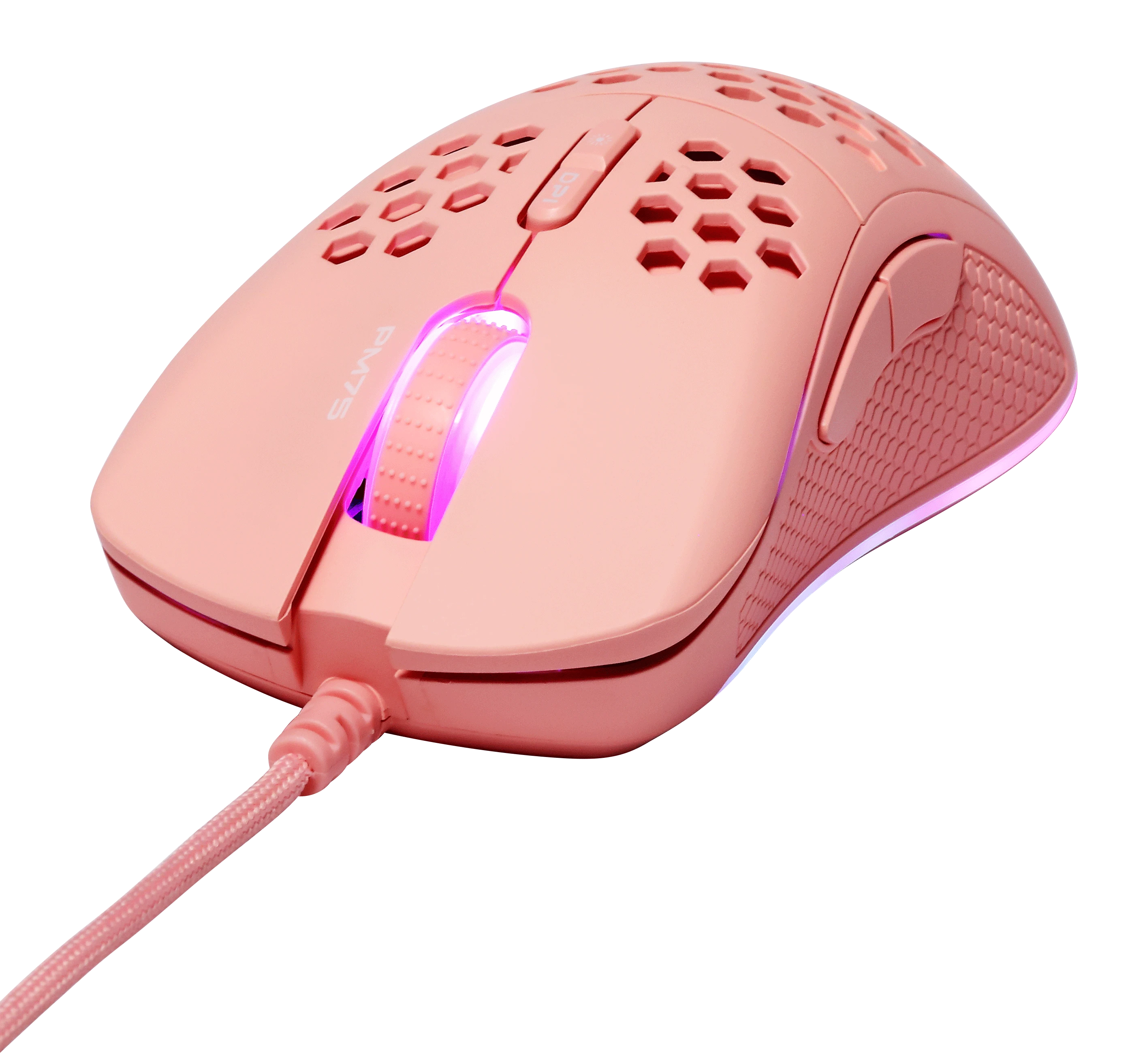 Ļoti viegli spēle pele DELTACO ražotājs G PM75 6400 DPI, RGB, gumijas pārklājumu sānu rokturi, rozā / GAM-108-P