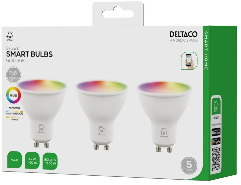 Deltaco SH-LGU10RGB02-3P smart lighting Smart bulb