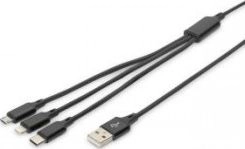 DIGITUS LAK 3in1 USBA+Lightning+MicroUSB-USBC 1m schwarz