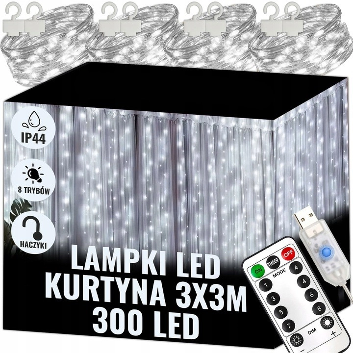 EXTRALINK KURTYNA ŚWIETLNA 300 LED ZIMNE
