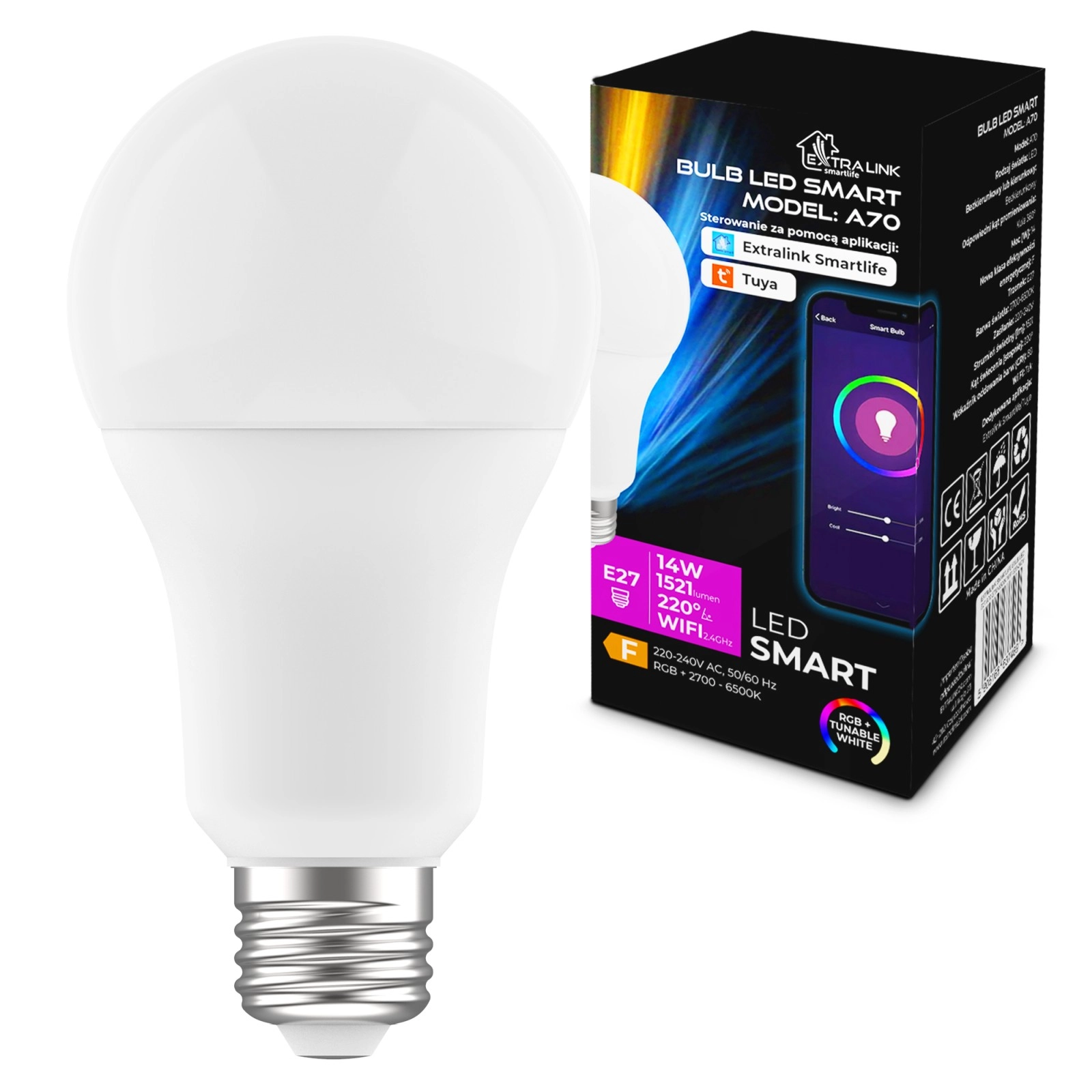 Extralink Smartlife E27 A70 LED-Gluehbirne 2700-6500k