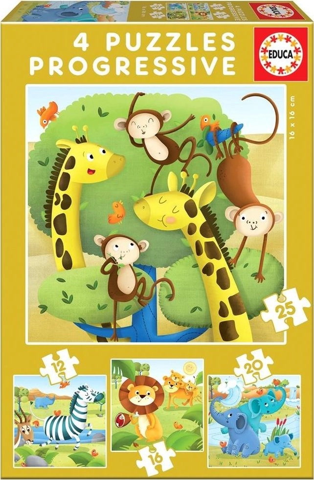 Educa Puzzle 12+16+20+25 Dzikie zwierzęta G3