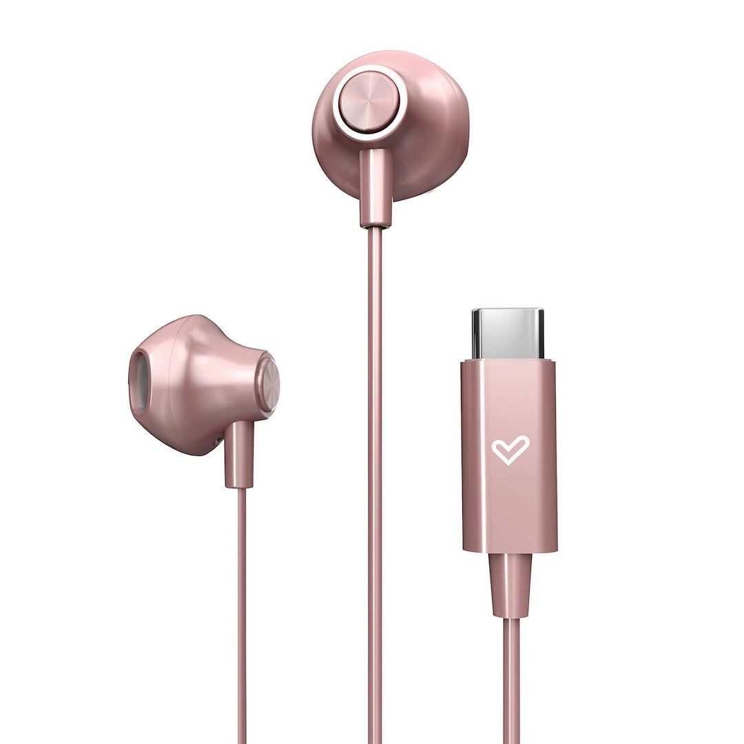 Austiņas energosistēma ar austiņām | EasyPods tips C | Su mikrofonu | USB- C | Roze Auksinė