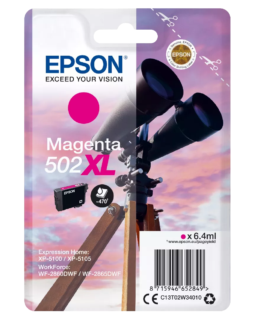 Epson Singlepack Magenta 502XL Ink C13T02W34010