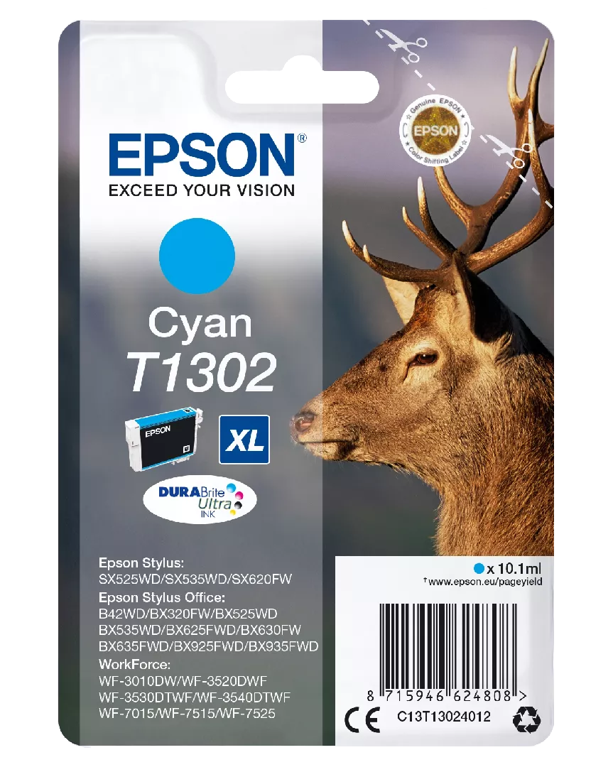 Epson Stag Singlepack Cyan T1302 DURABrite
