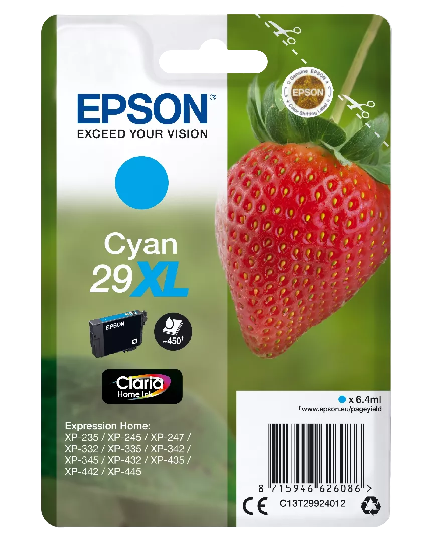 Epson Strawberry Singlepack Cyan 29XL Claria