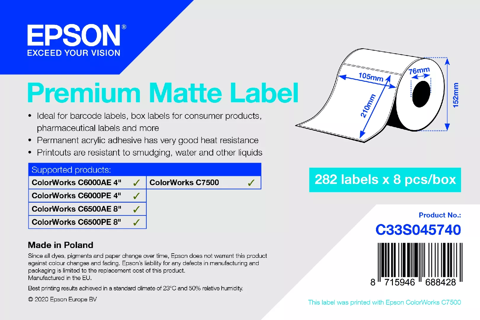 Epson C33S045740 printer label Self-adhesive printer