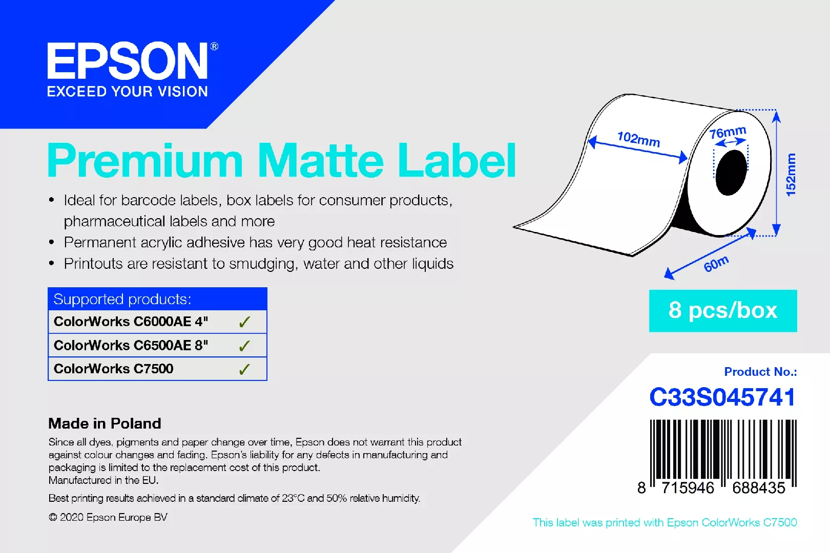 Epson C33S045741 printer label Self-adhesive printer