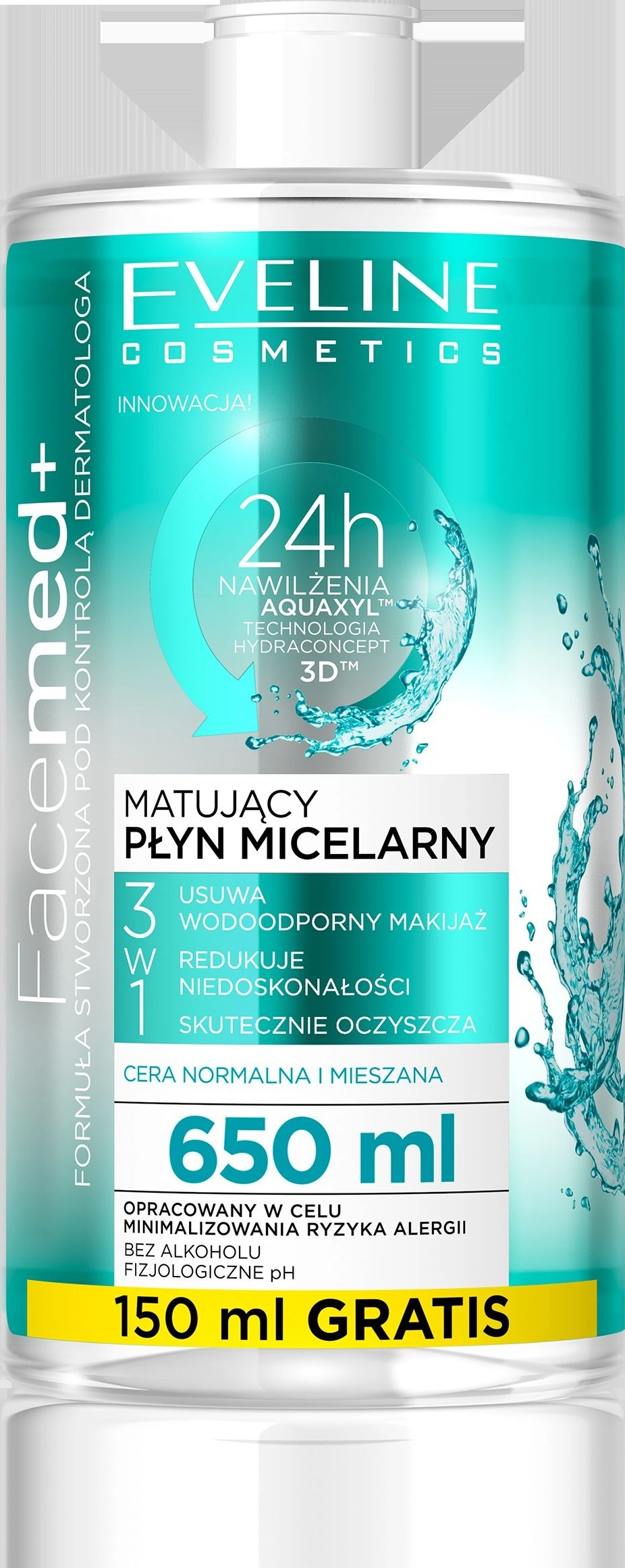 EVELINE*FACEMED Płyn 650ml micel.matujący 3w1