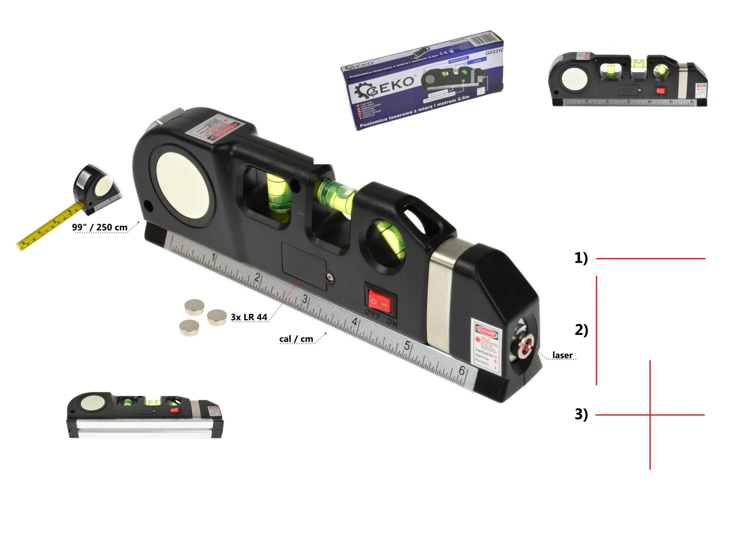 Laser level with tape measure and