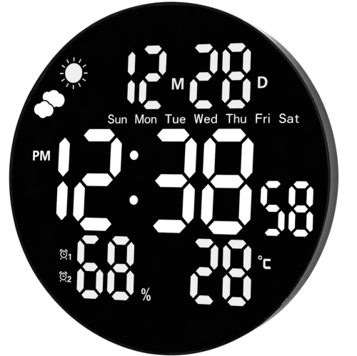 Digital LED wall clock date temperature