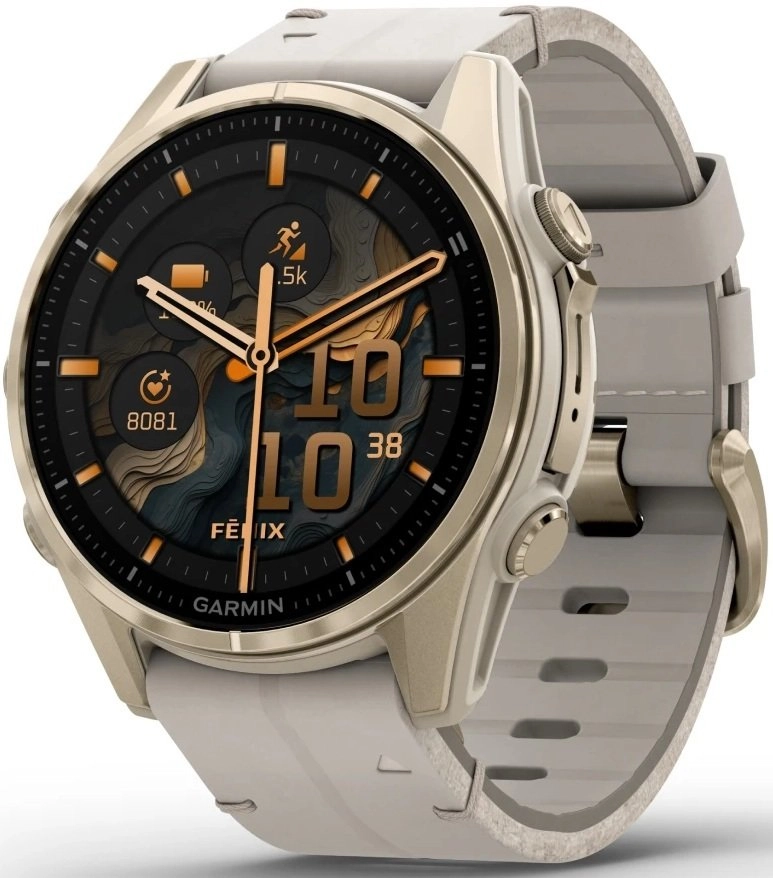 Garmin Fenix ​​8 3,3 cm (1,3 collas) AMOLED 43 mm digitālais 416 x 416 pikseļu skārienekrāns Gold Wi-Fi GPS (satelīts)