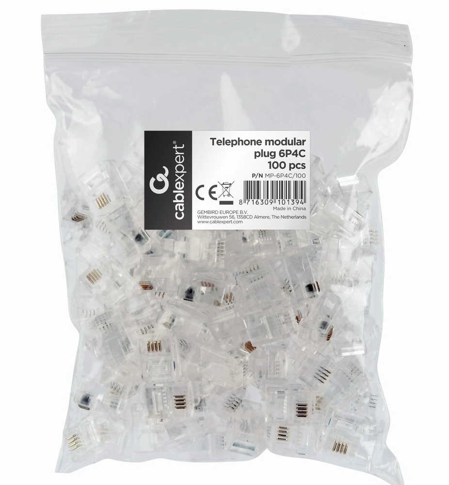 Gembird MP-6P4C/100 wire connector Gold Transparent