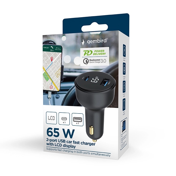 Gembird TA-UC-AC2PD65LCD-CAR-01 mobile device charger Universal