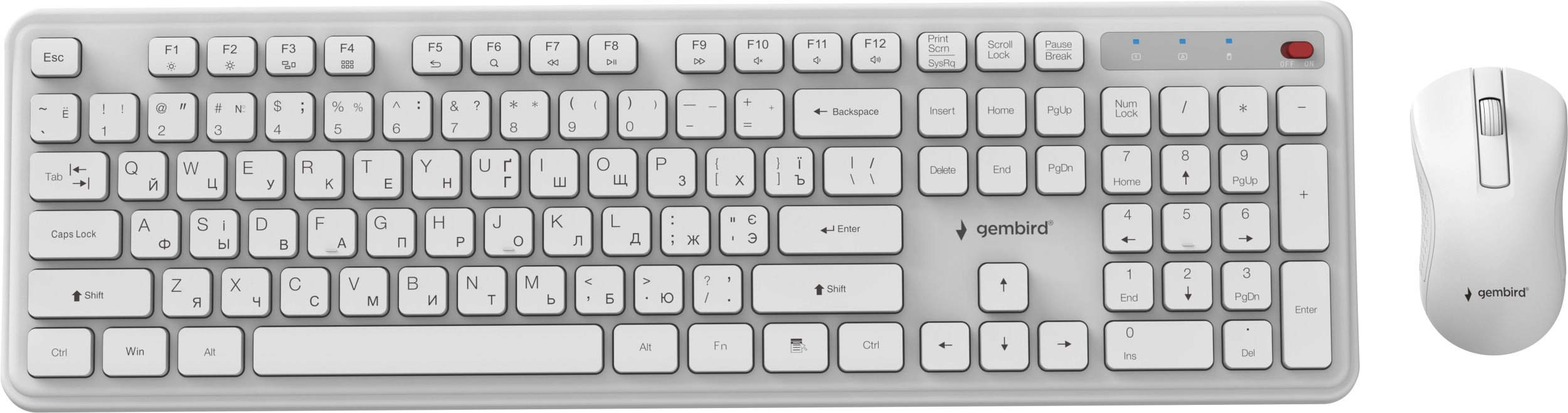 Klaviatūra un pele Gembird Desktop set Slim Pro Business wireless RU White