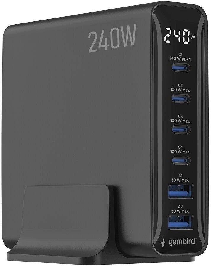 Gembird charger Gembird TA-UC-2A4C-PD240-01-BK mains charger