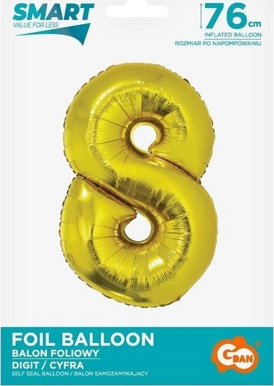 Smart Cyfra 8 gold foil balloon