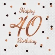BC Happy 40 Birthday napkins white