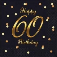 Happy 60 Birthday napkins  black  33x33cm