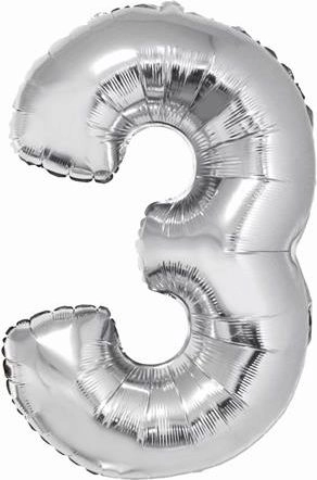 GoDan Foil balloon number `3` silver