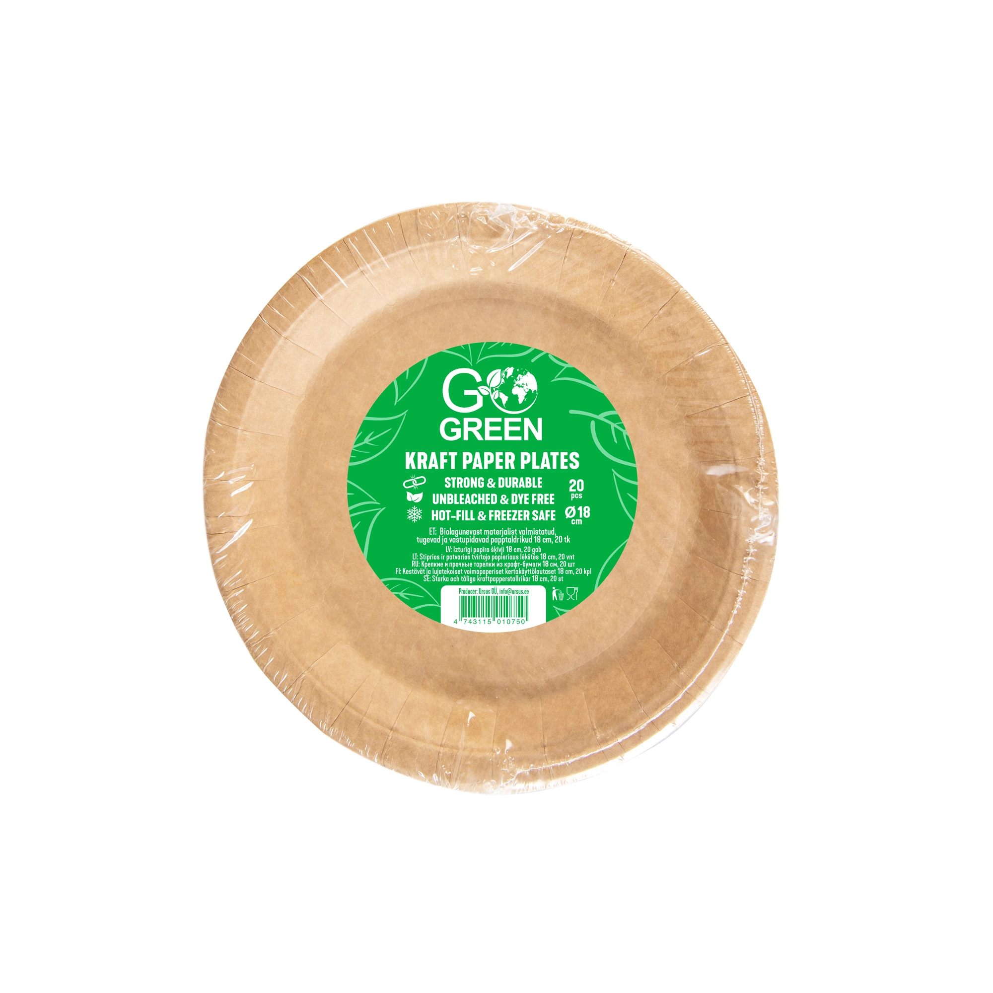 Kraftpapīra šķīvji Go Green Ø18cm 20