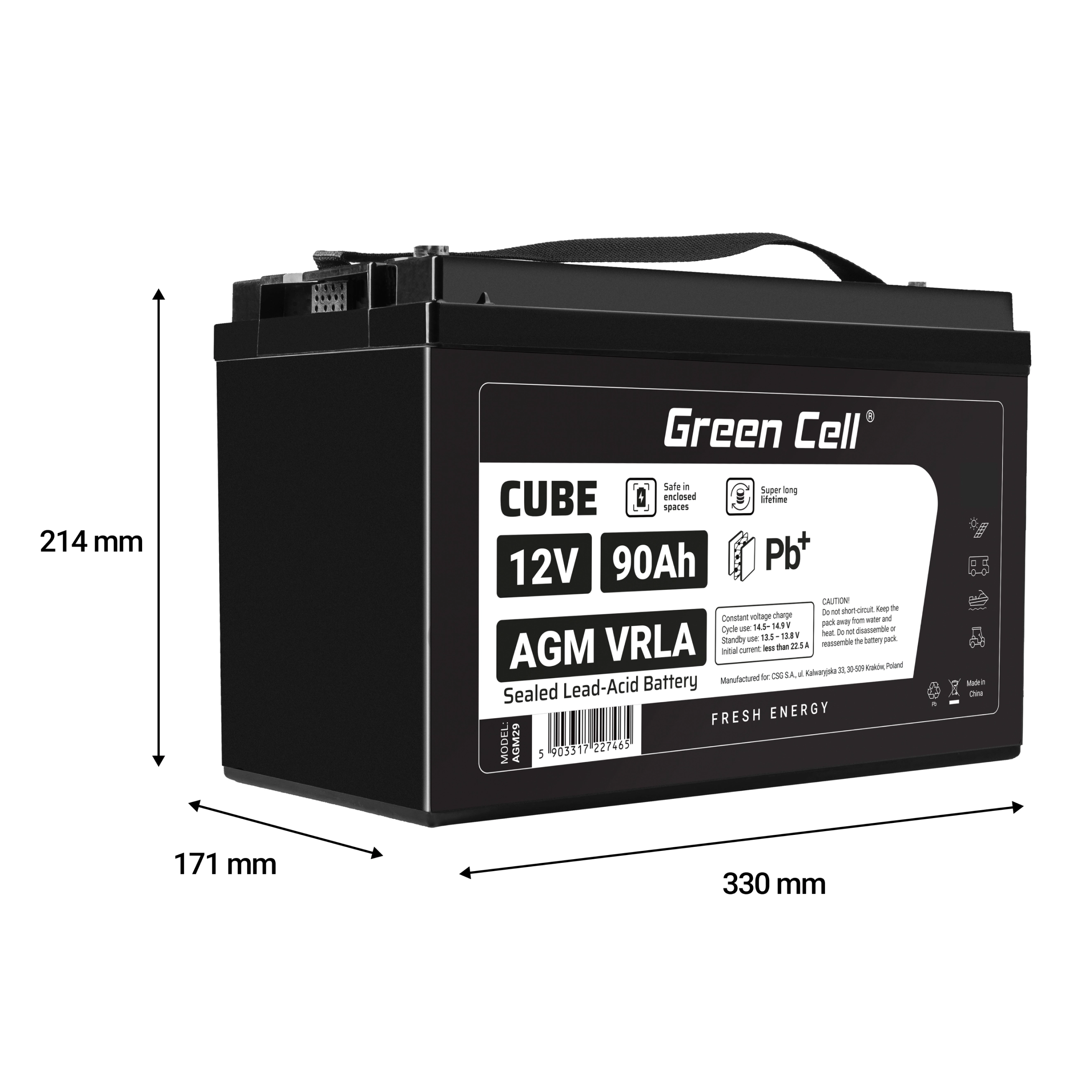 Green Cell CUBE AGM IP54 12V