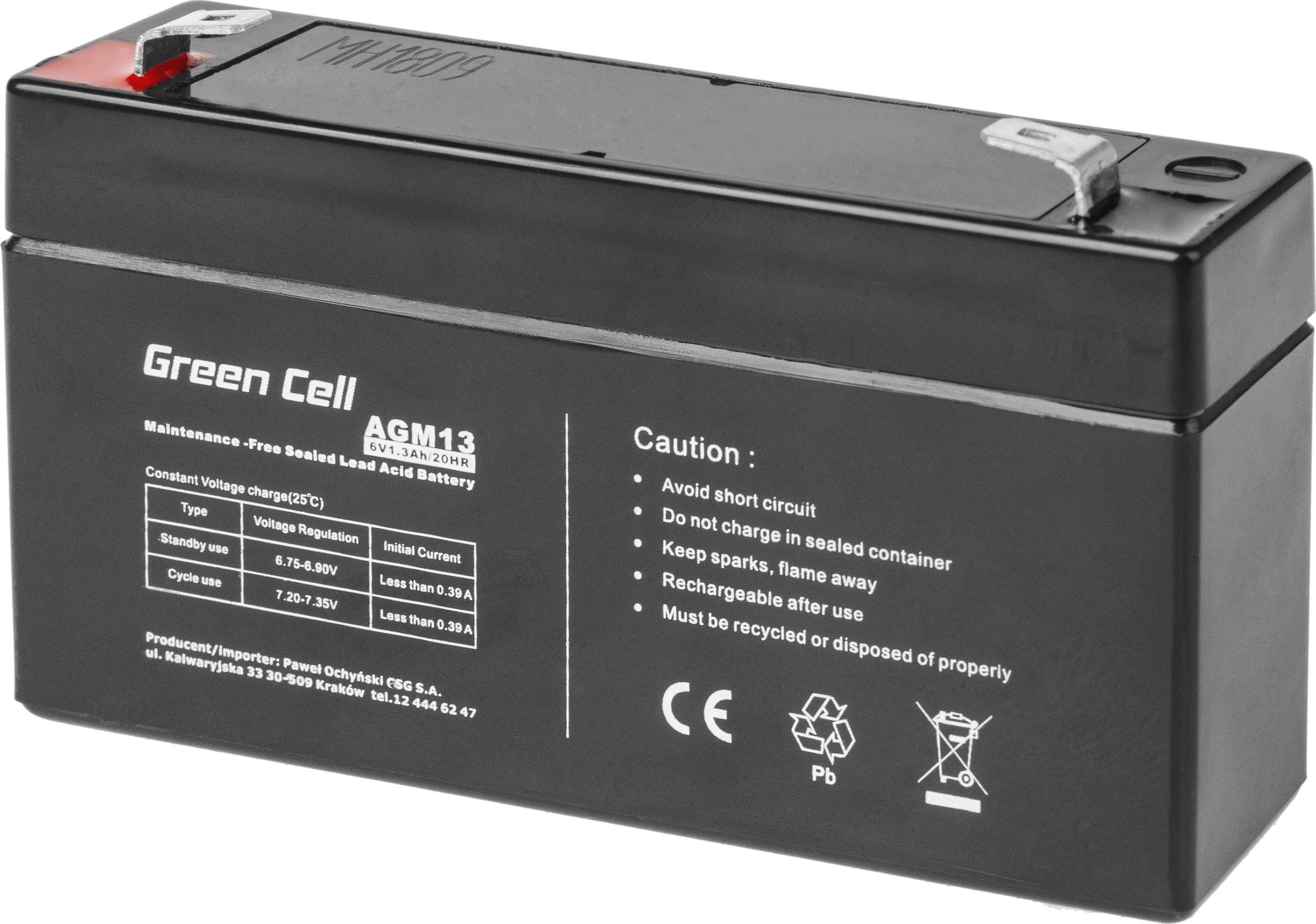 GREEN CELL Battery AGM 6V 1