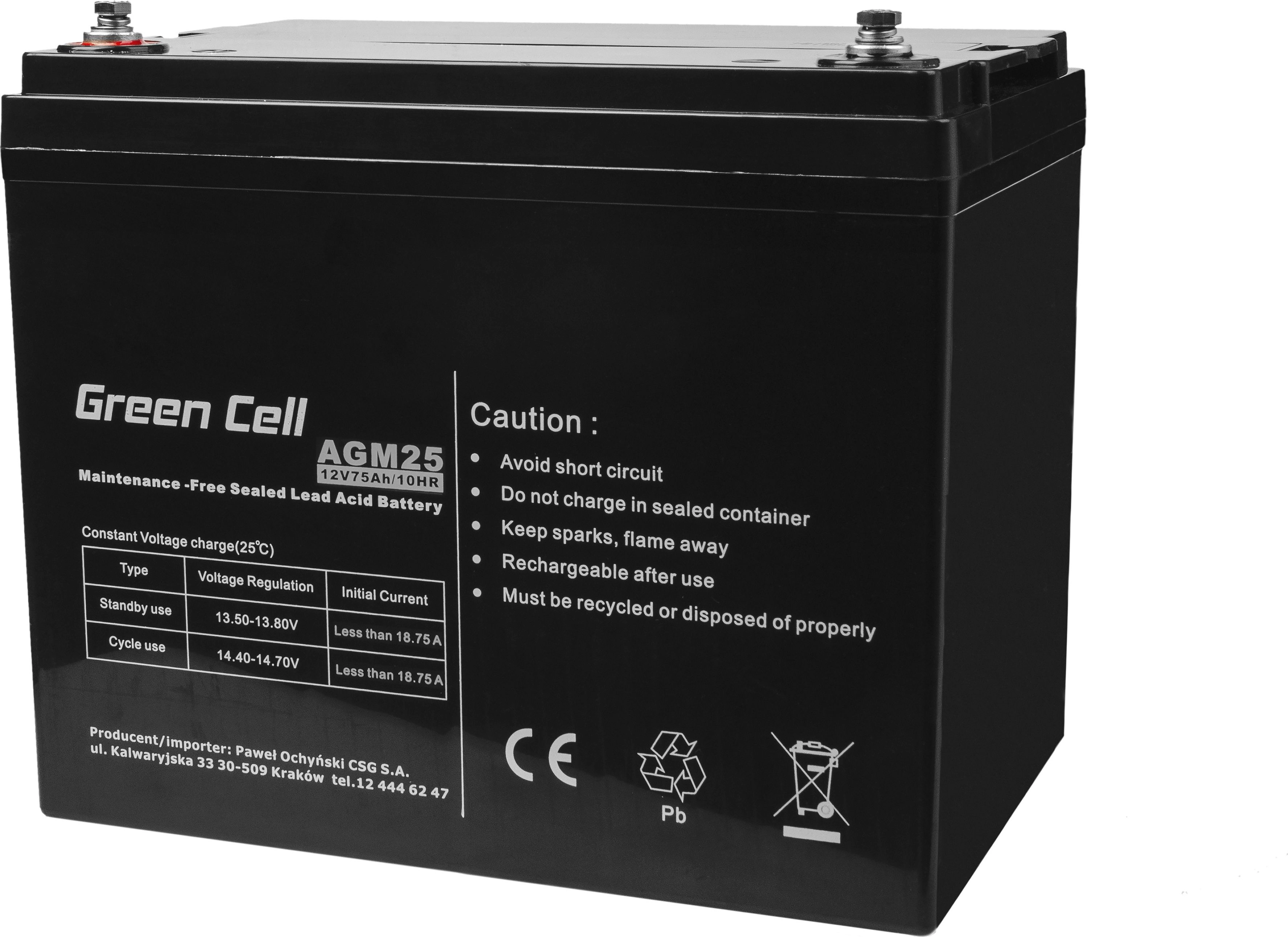 GREEN CELL Battery AGM 12V 75