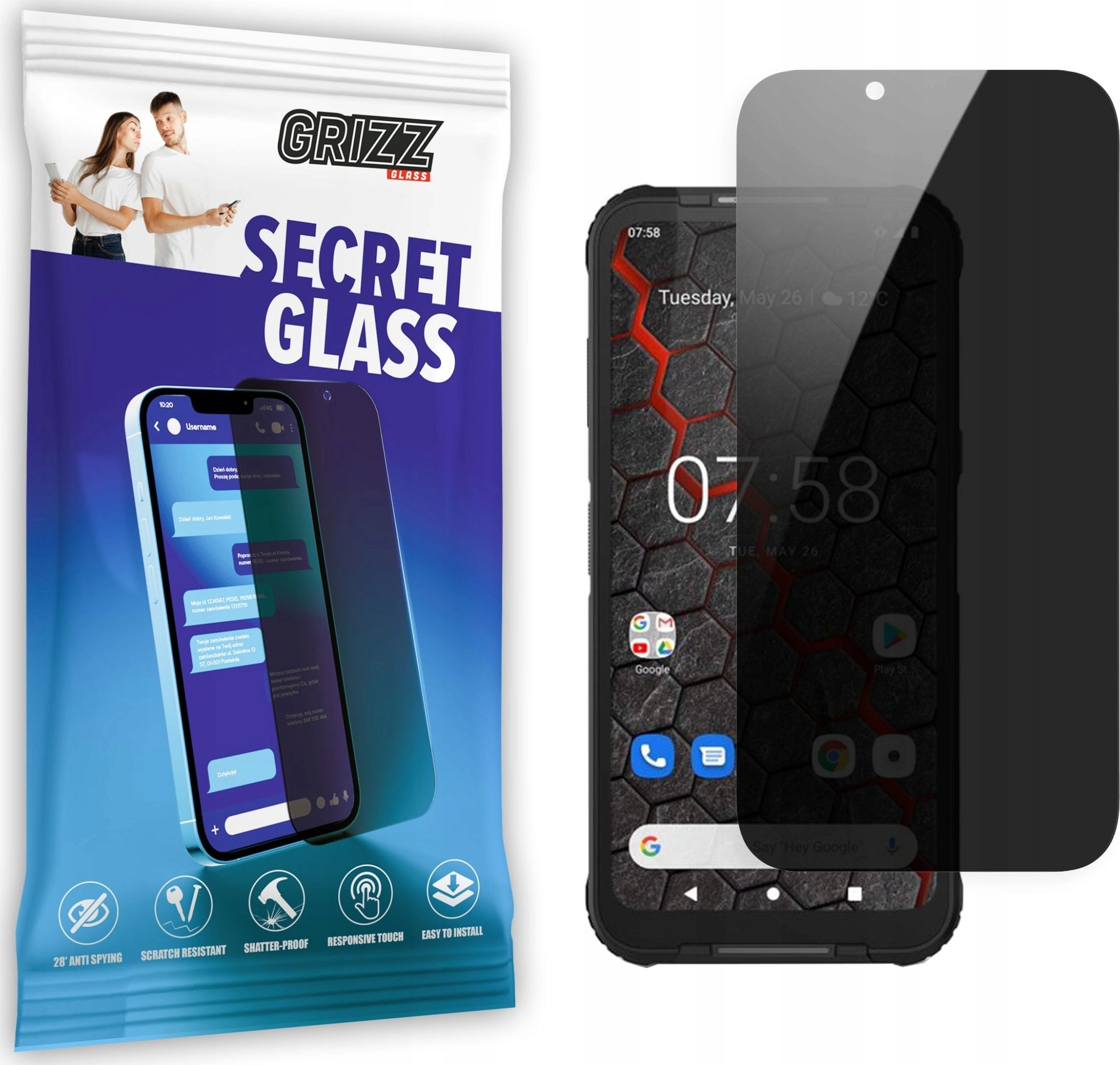 GrizzGlass Szkło prywatyzujące GrizzGlass SecretGlass MyPhone