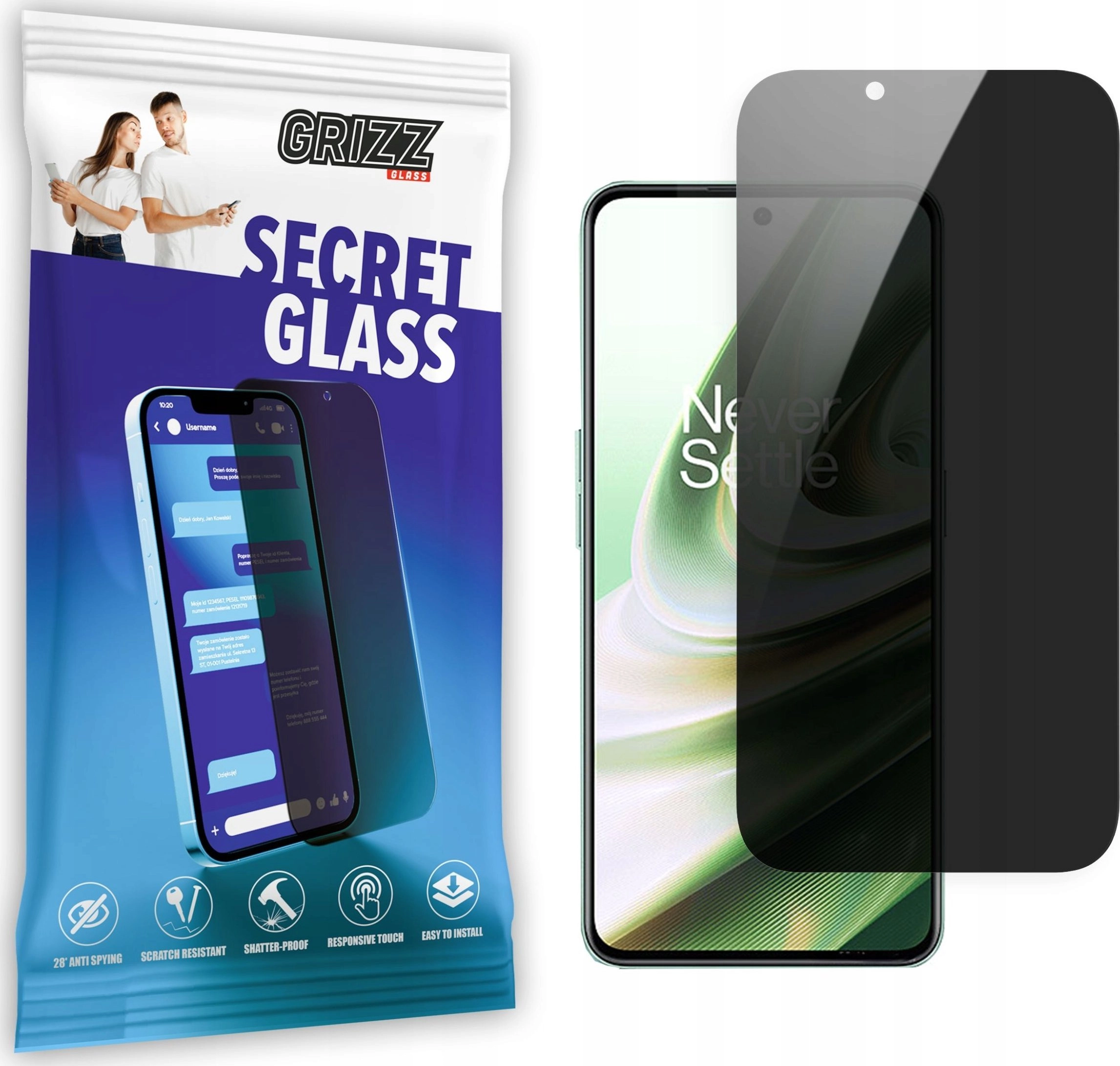 GrizzGlass Szkło prywatyzujące GrizzGlass SecretGlass OnePlus