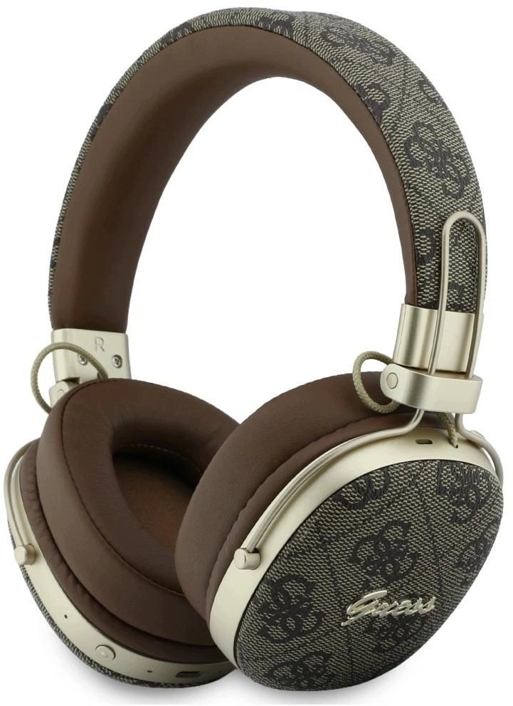 Guess austiņas Guess Bluetooth ENC Metāla 4G Script Logo uz austiņas brūnas