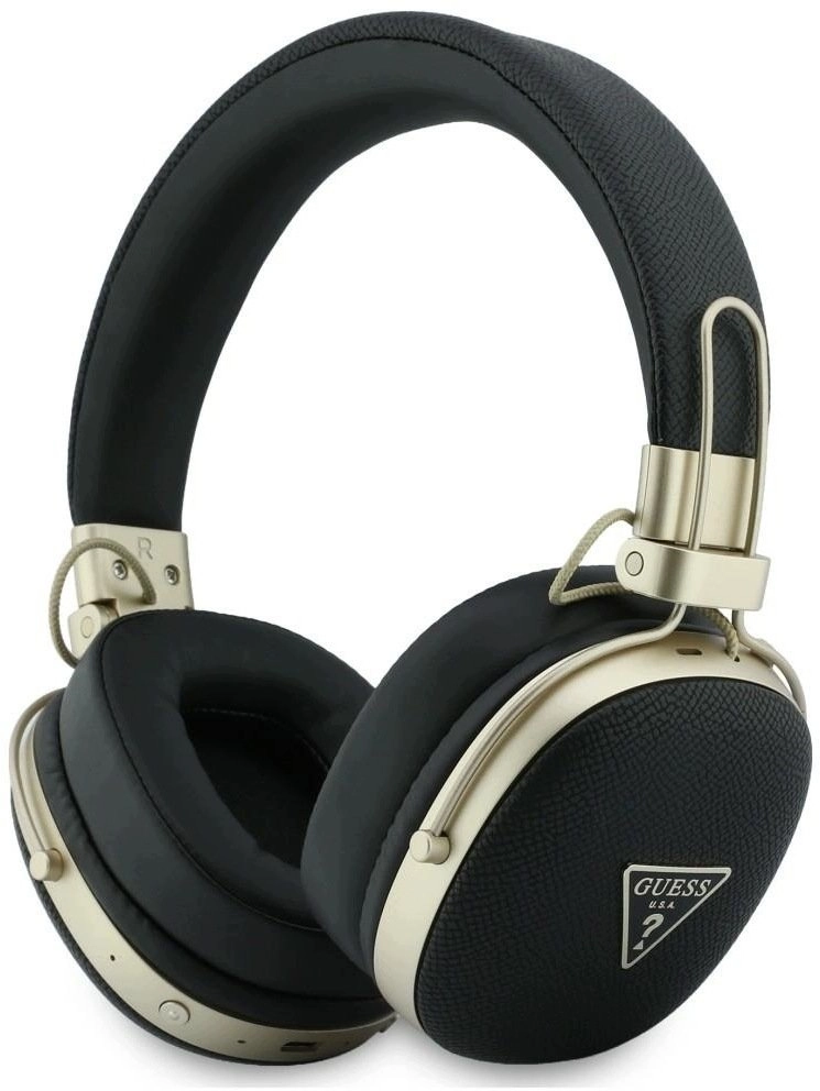 Guess austiņas Guess Bluetooth ENC uzliekamās austiņas Metal Graained Triangle Logo melns