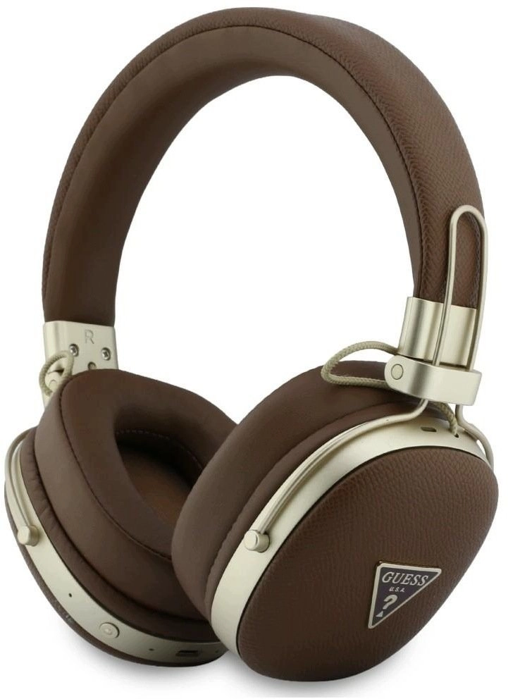 Guess austiņas Guess Bluetooth ENC uzliekamās austiņas Metal Graained Triangle Logo brūns