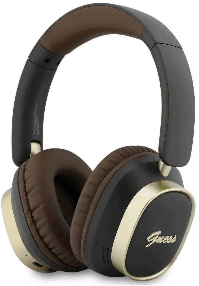 Guess austiņas Guess Bluetooth ENC Rectangle Metal Script uzliekamās austiņas, brūnas