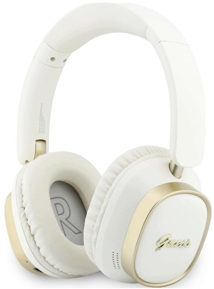 Guess austiņas Guess Bluetooth ENC Rectangle Metal Script austiņas, kas uzliekamas baltas