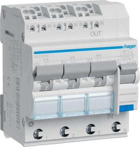 Hager Residual overcurrent circuit breaker 3+N