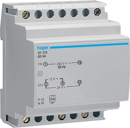 Hager Transformator bezpieczeństwa modułowy 230/12-24V AC