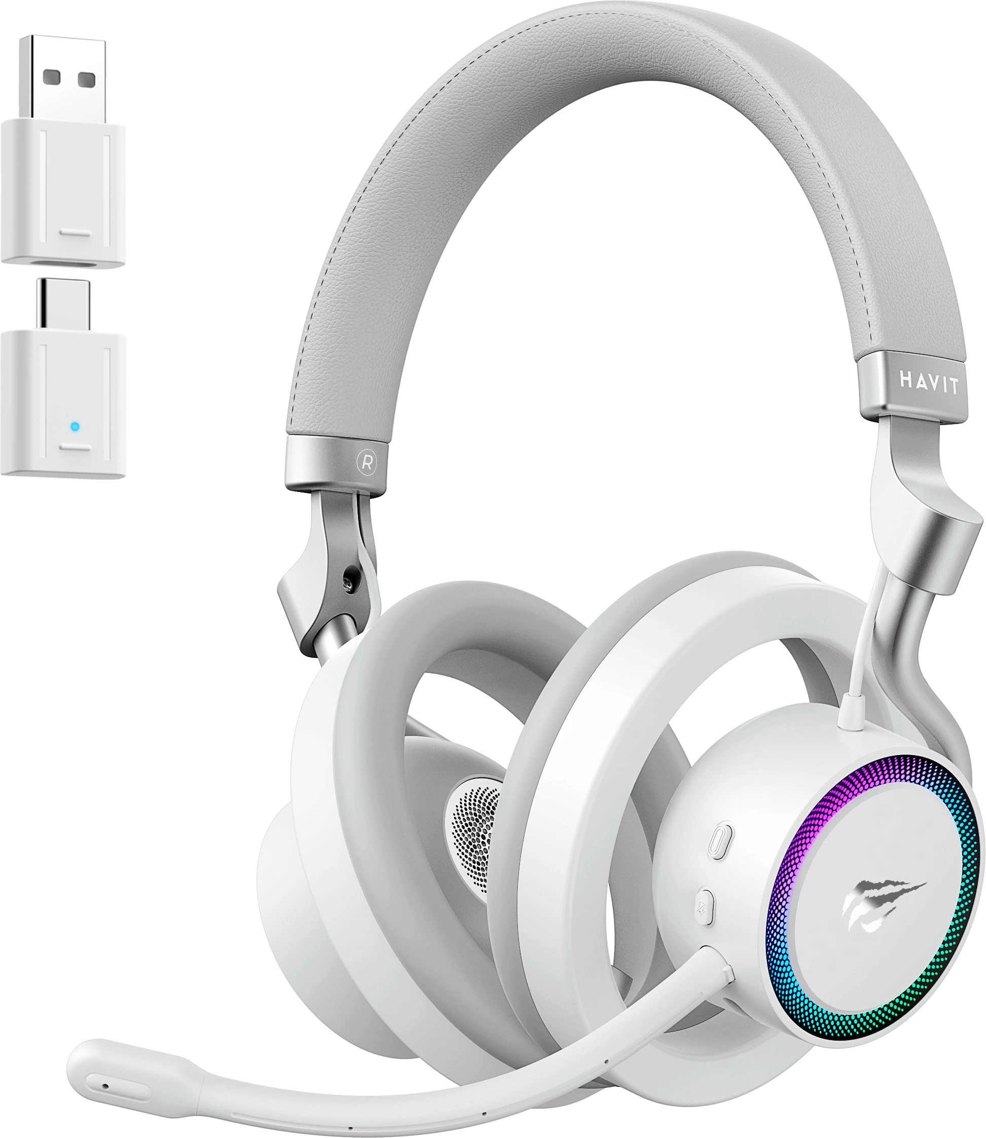 Havit Fuxi-H8 (White) Austiņas Vadu &amp; Bezvadu Speļu USB Veids-C Bluetooth Balts