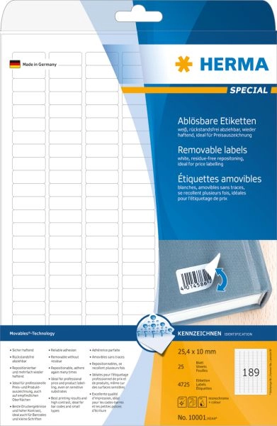 HERMA Removable labels A4 25.4x10