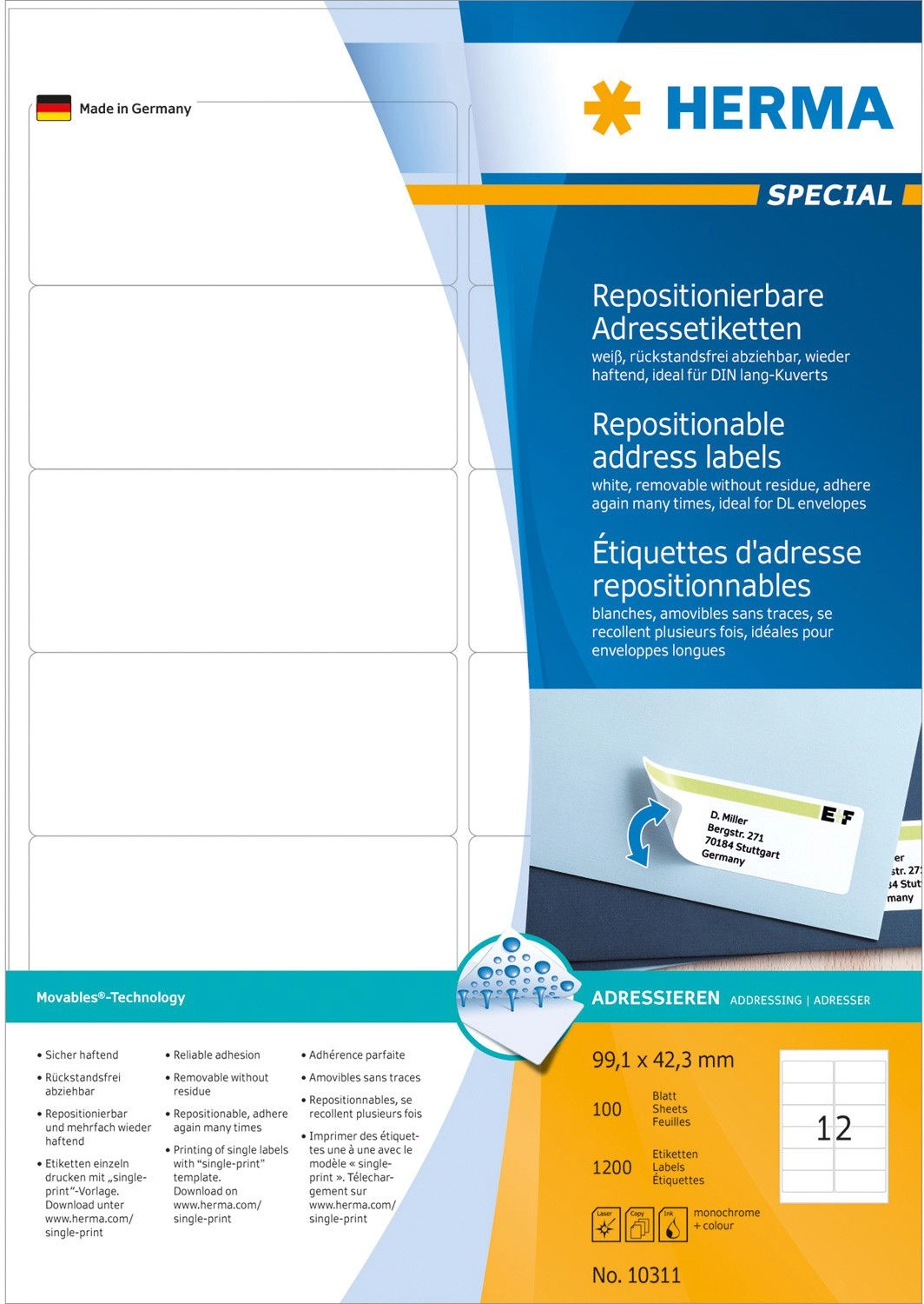 HERMA Repositionable address labels A4 99