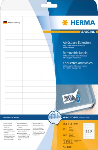 HERMA Removable labels A4 38.1x12
