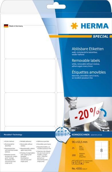 HERMA Removable labels A4 96x63.5