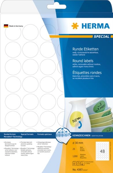 HERMA Removable labels A4 Ø 30