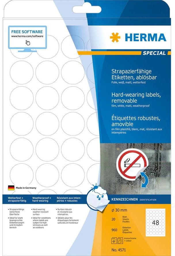 HERMA 4571 self-adhesive label Removable White