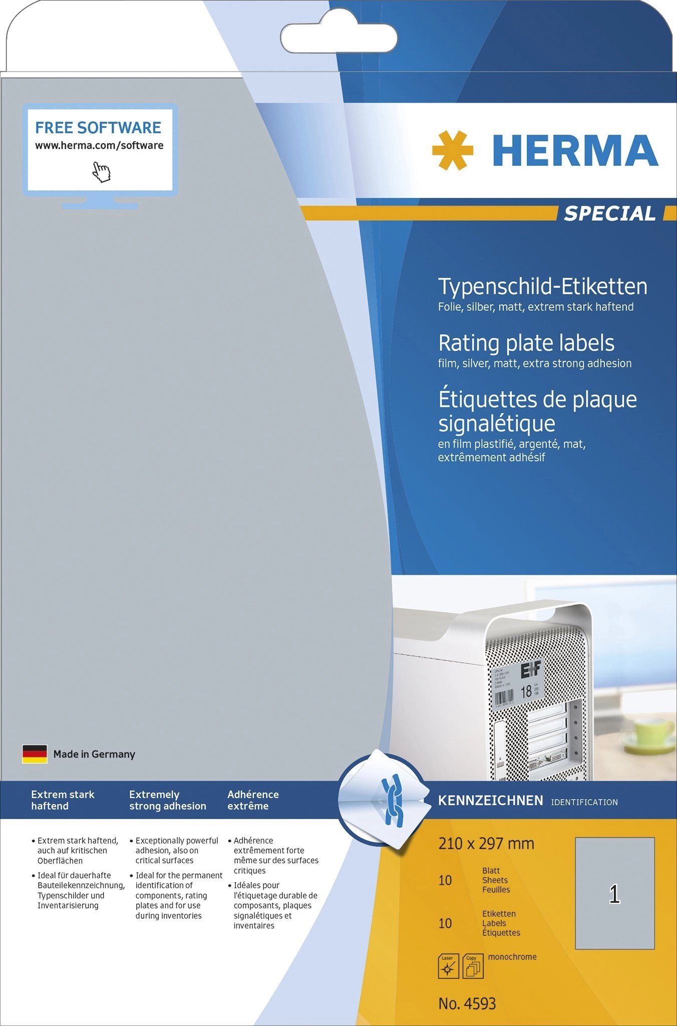 HERMA 4593 self-adhesive label Rectangle Silver