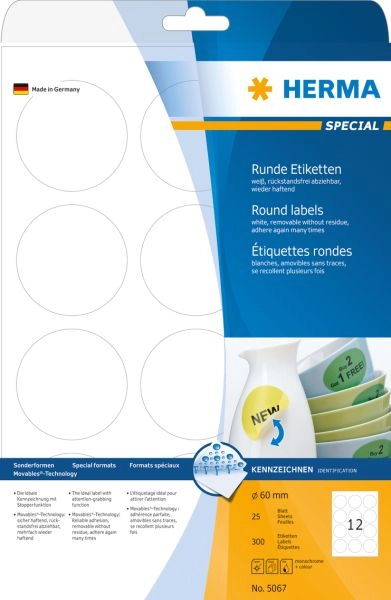 HERMA Removable labels A4 Ø 60
