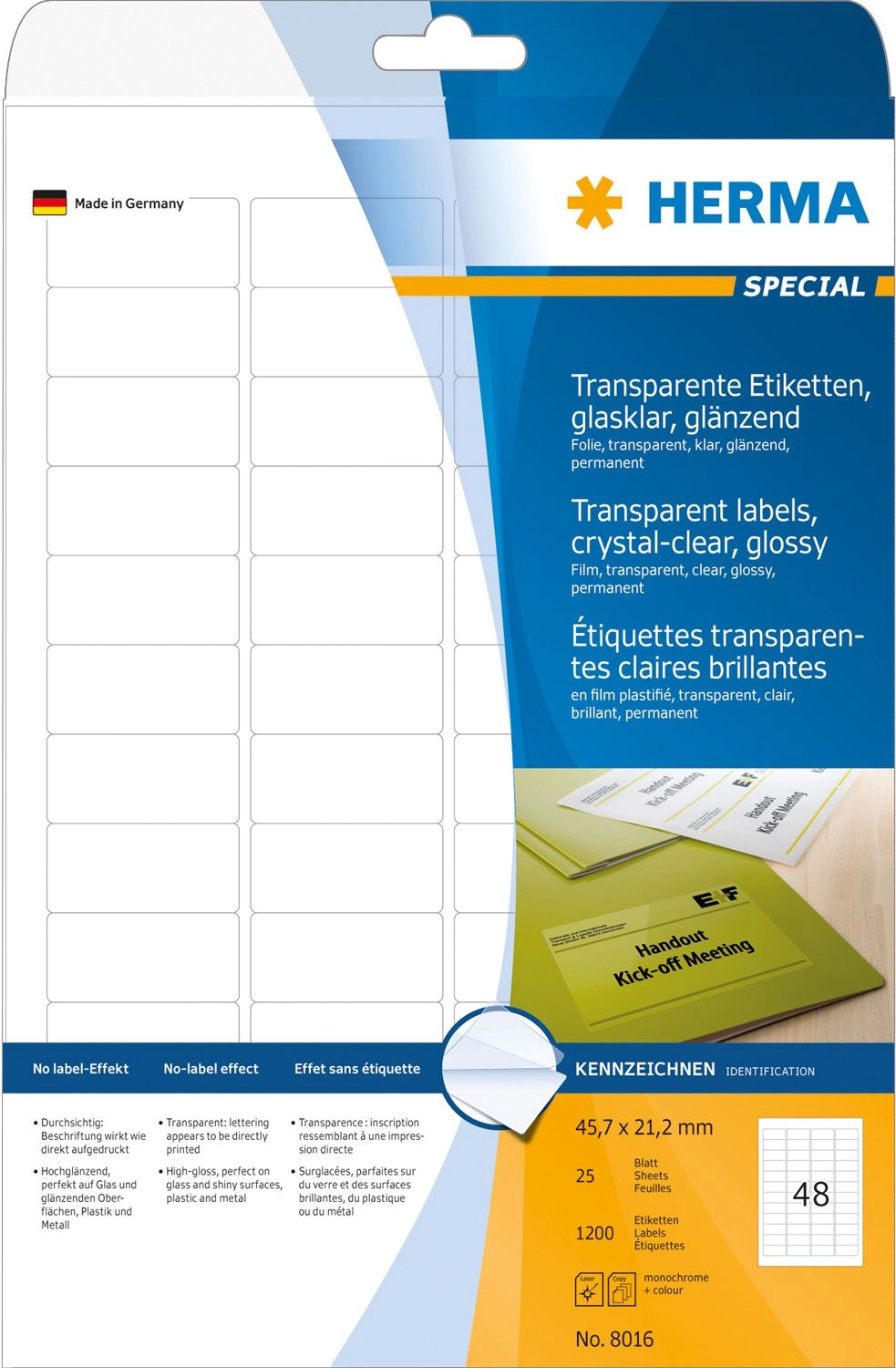 HERMA Labels transparent crystal-clear A4 45