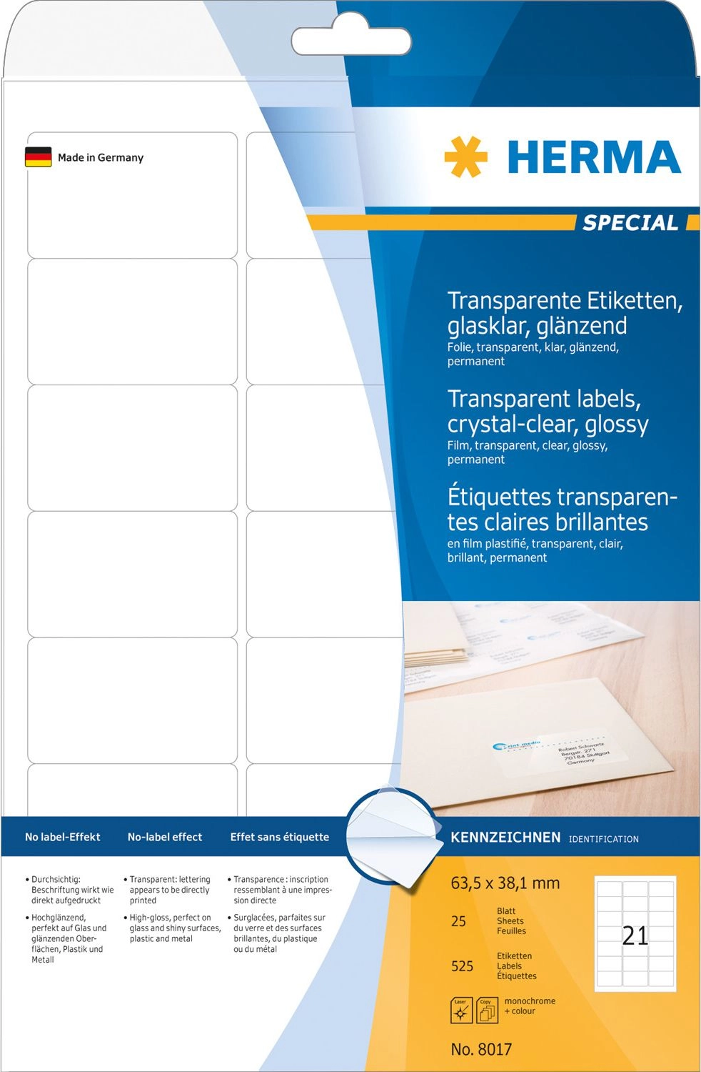 HERMA Labels transparent crystal-clear A4 63